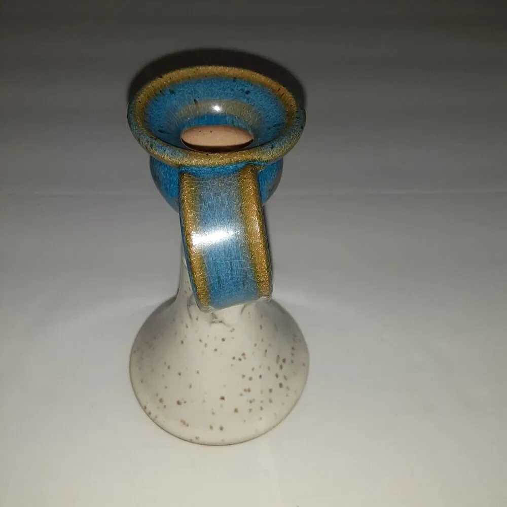 CCC Pottery Chambermaid Candle Stick Artist Signed Sea Blues 5.5